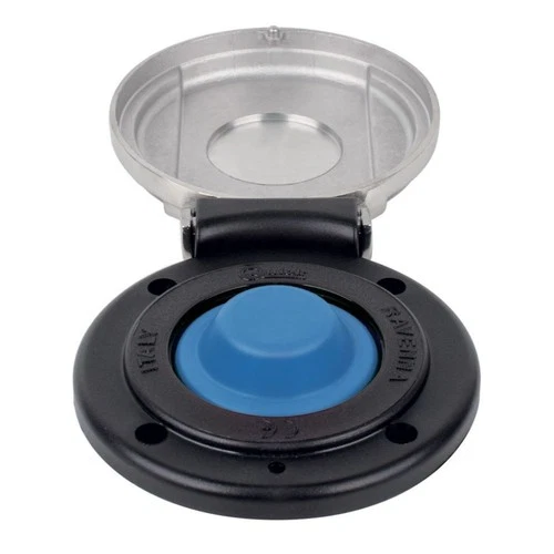 Quick FP900XCB0000A00 900/XCB foot switch with chain washer, stainless and black, blue button with the lid open