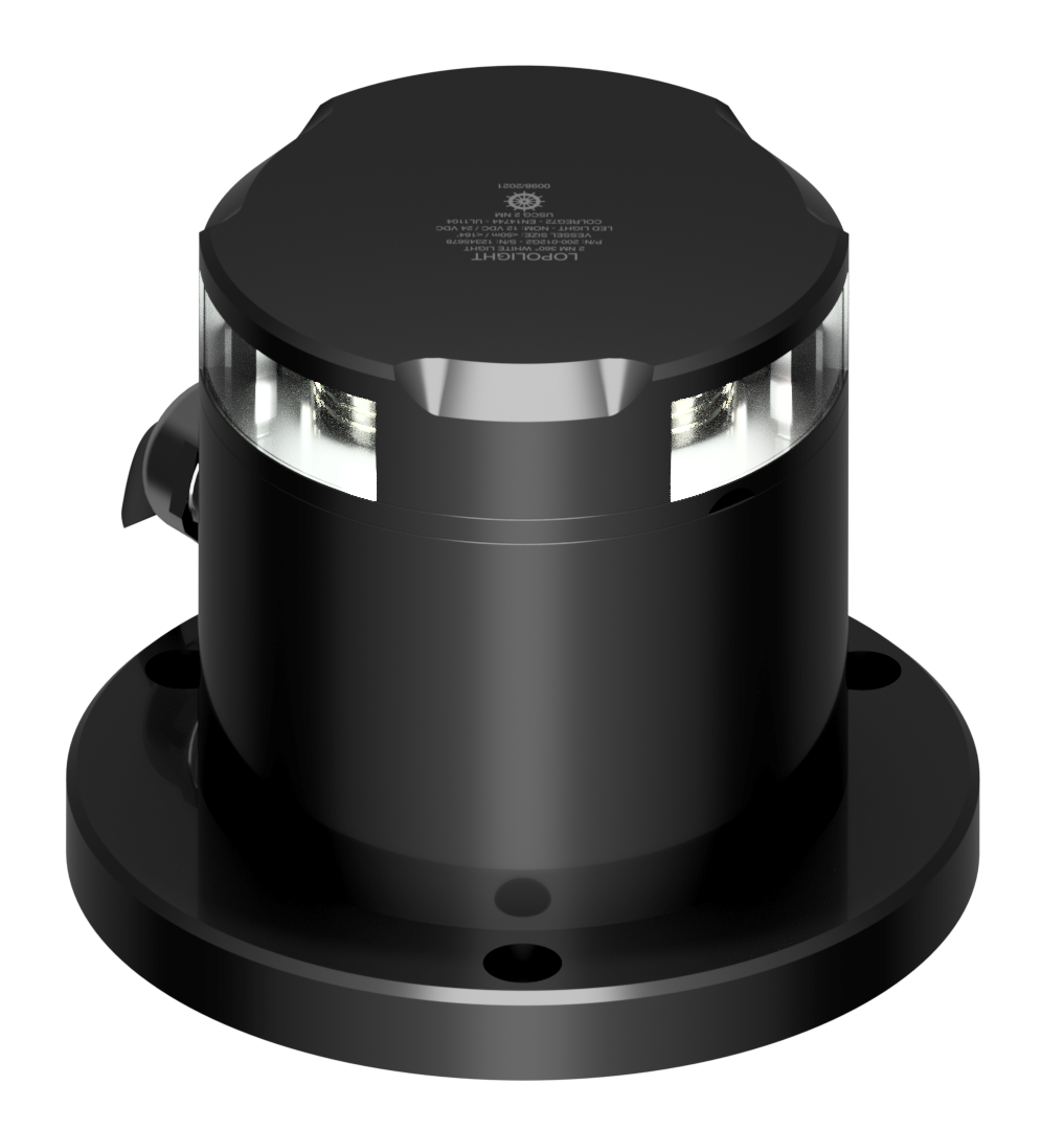Lopolight NL300-112G2-PRO black 360° white light on a round flanged base, lens windows and side cable