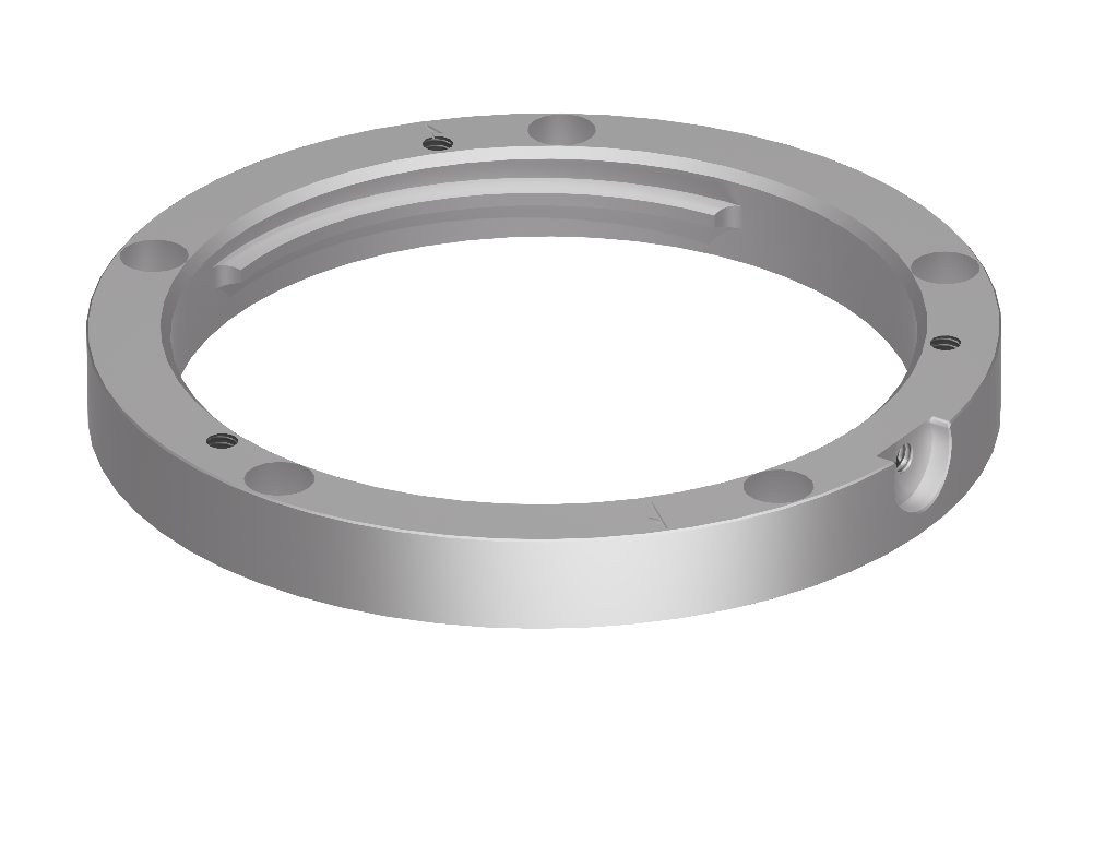 Lopolight NL400-036 silver ultra low K-lock mounting ring seen at an angle, with screw holes around the rim