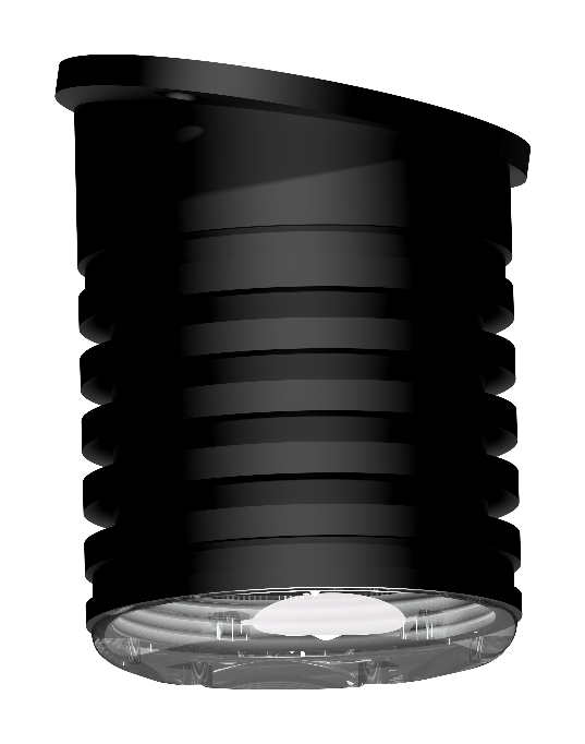 Lopolight NL400-082-74-B 6W 74° spreader light in black, angled-top ribbed housing and bright white LED lens