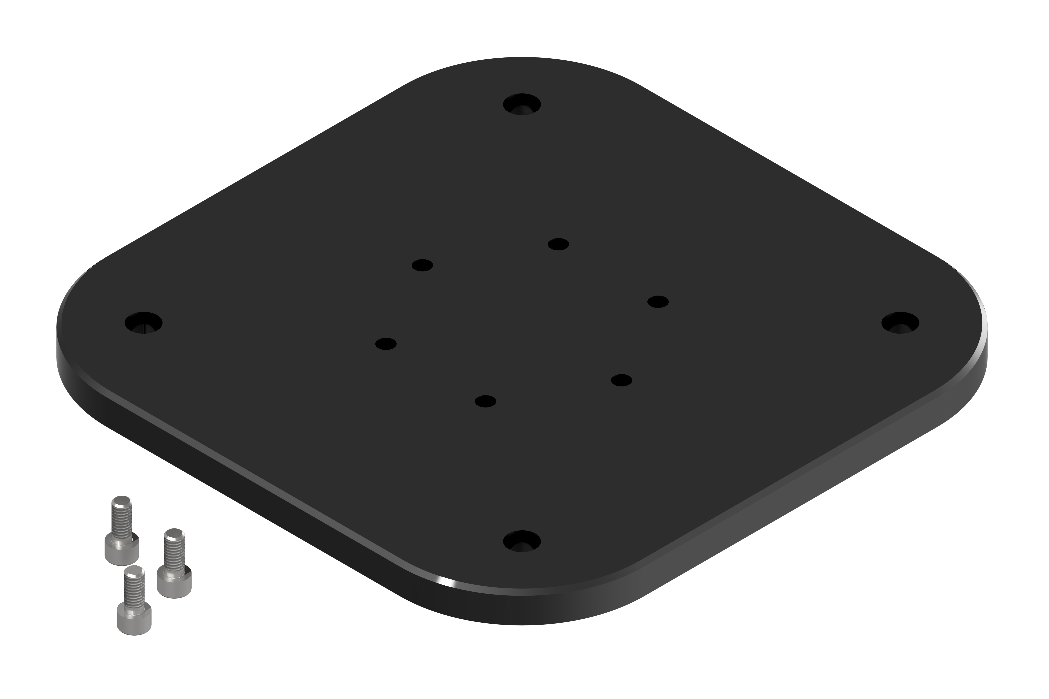 Lopolight NL400-403 AQS 70 square black base-plate with fixing holes and loose screws shown beside it