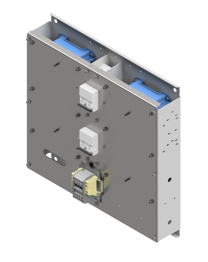 Lopolight NL500-313 NLC 2DC Victron 5A full size frame, grey plate with blue terminal blocks and white units