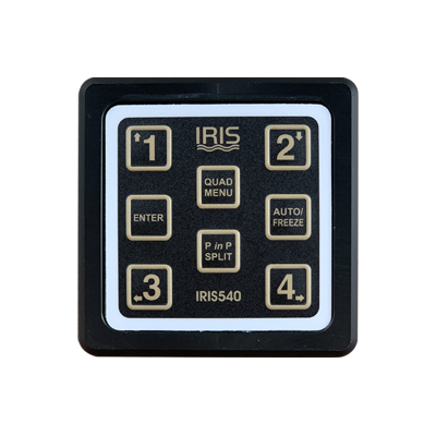 Iris IRIS540 waterproof switcher keypad for the IRIS604, black keypad with keys 1 to 4, Enter, Quad Menu and Split