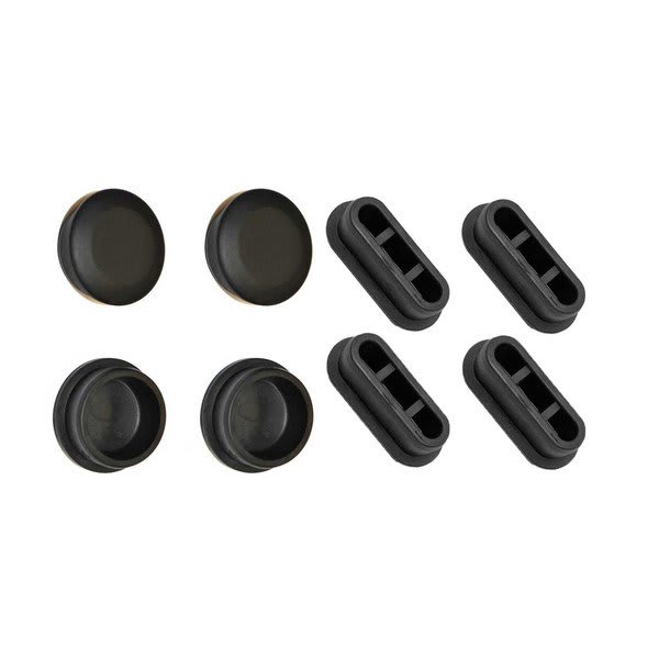 Tacx NEO trainer rubber cap set S2800.05, four round black caps and four slotted black end pieces
