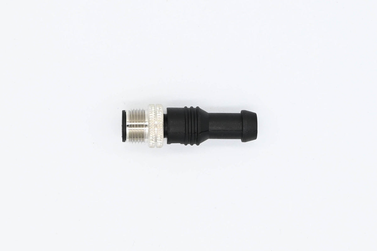 Oceanic Systems 3804 NMEA 2000 male terminator, black cylindrical terminator with a steel male plug ring