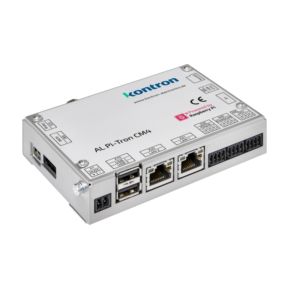 Lopolight NL500-140G2 Kontron AL Pi-Tron CM4 mimic server, front with ethernet ports, USB and terminals