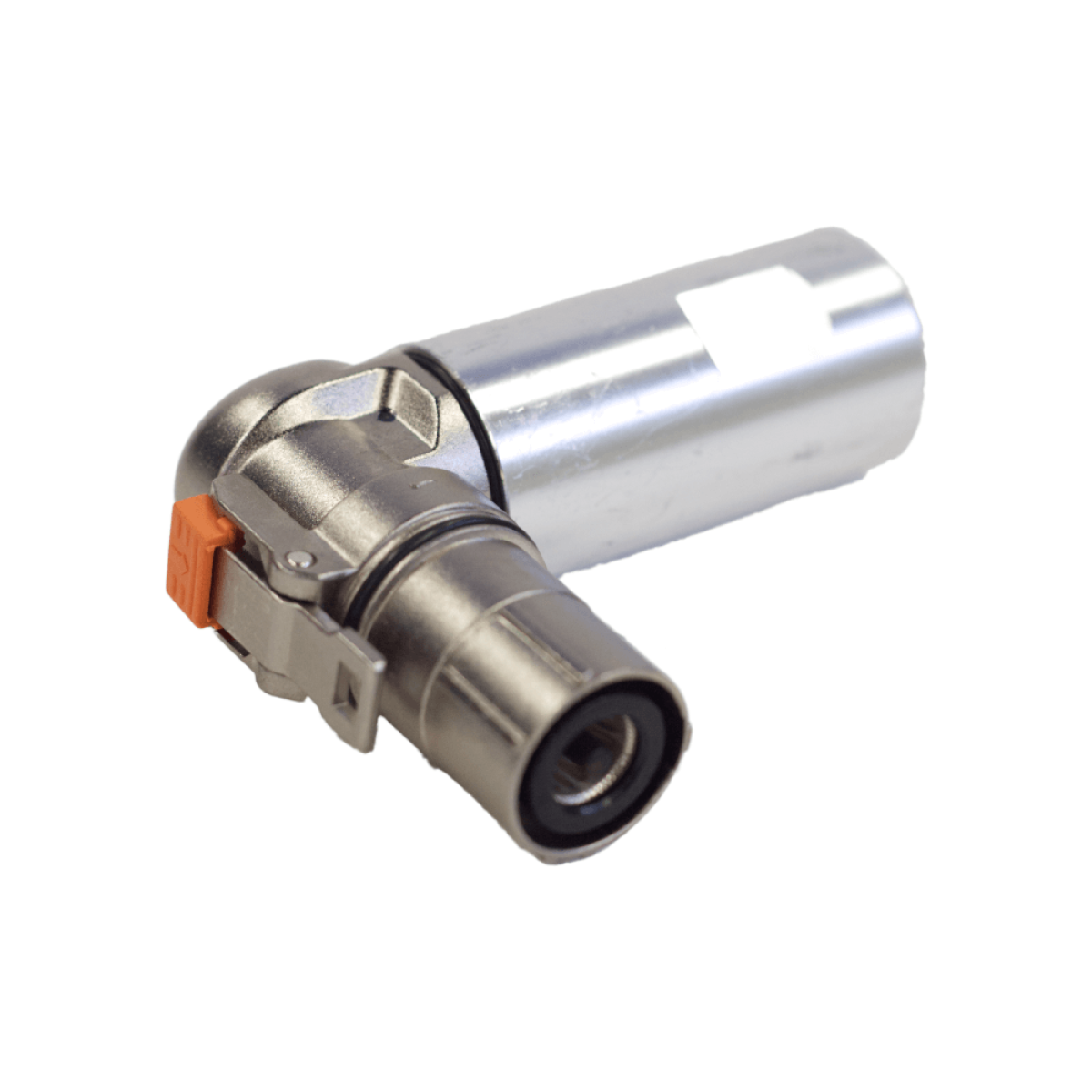 MG 90 degree X coded connector 300A 70mm2 for RS series batteries, MGPL28X-301-70, steel elbow plug with an orange latch