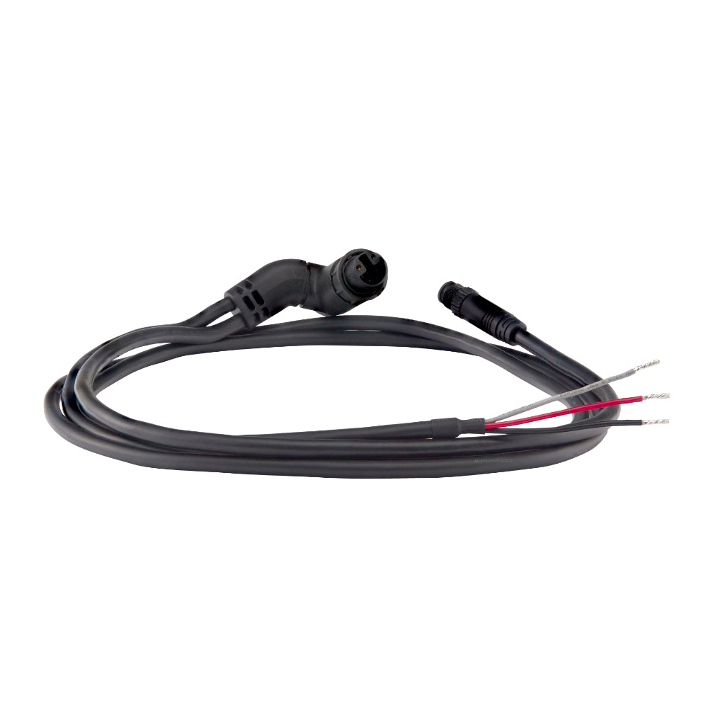 Raymarine A80745 right-angled power cable for Axiom2 Pro and Axiom2 XL, coiled black cable with plugs and bare wires