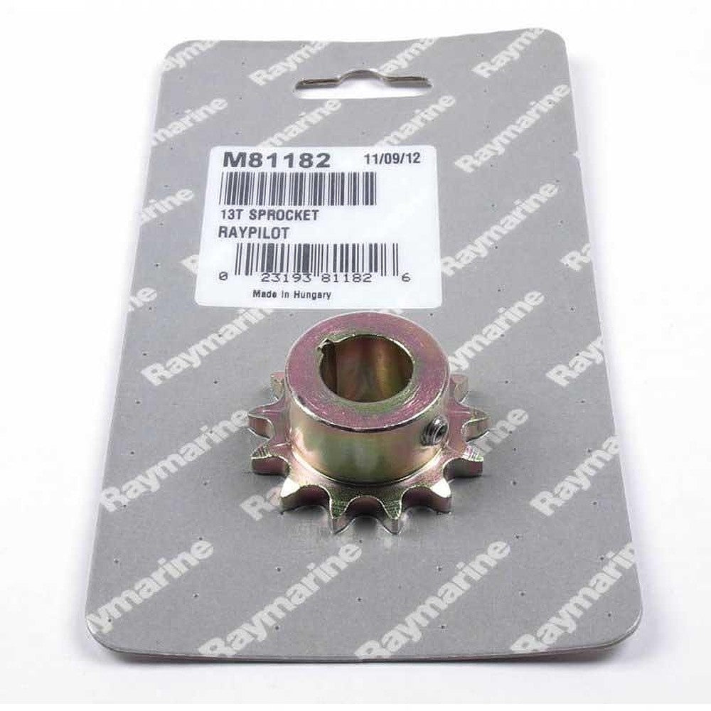 Raymarine M81182 13 tooth sprocket, brass sprocket on a grey backing card labelled 13T Raypilot
