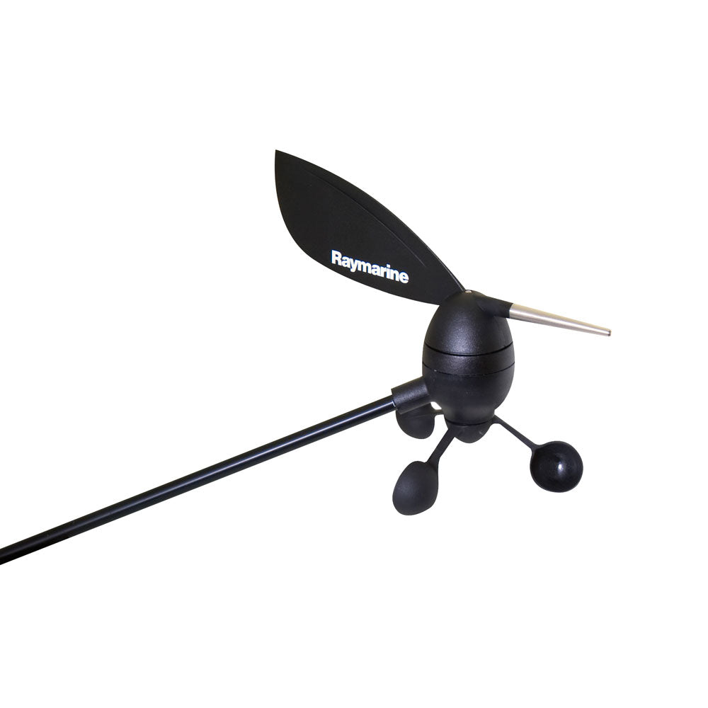 Raymarine R28171 long arm wind transducer without cable, black vane arm with wind cups and Raymarine lettering