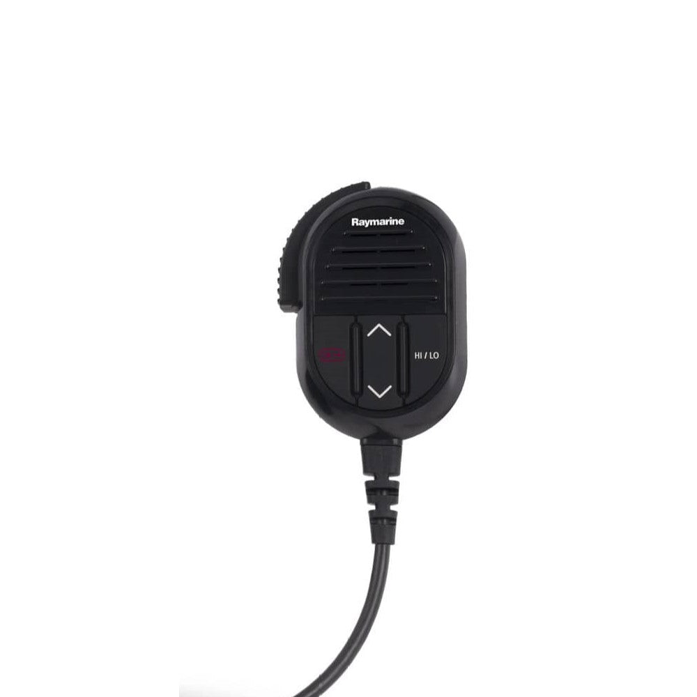 Raymarine R70430 fist mic assembly for Ray 60 and Ray 70, black microphone with arrow keys and a coiled lead