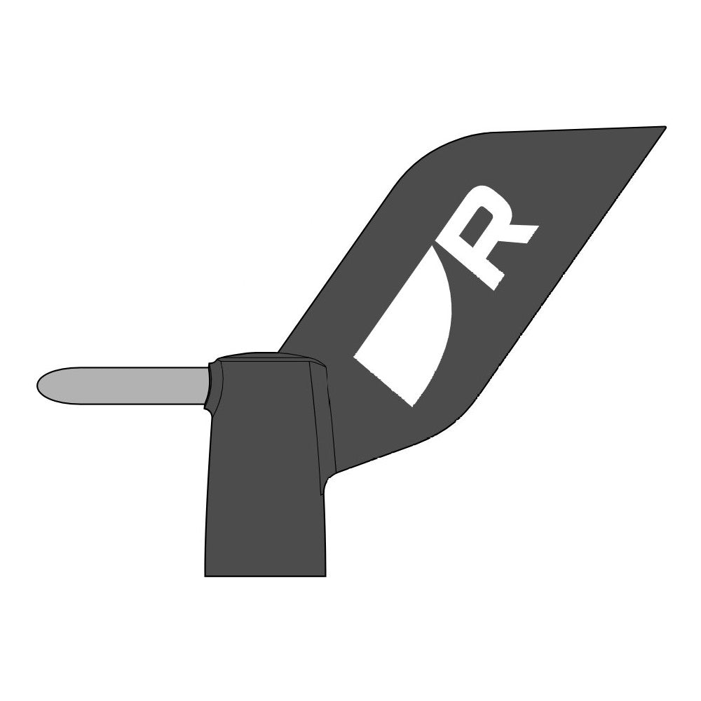 Raymarine R70948 RSW Wired replacement vane, black vane blade with a white R logo on a short mast stub