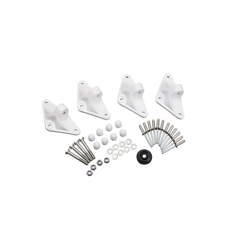 Scanstrut 15001 replacement feet kit, four white feet with assorted screws, nuts, washers and caps laid out