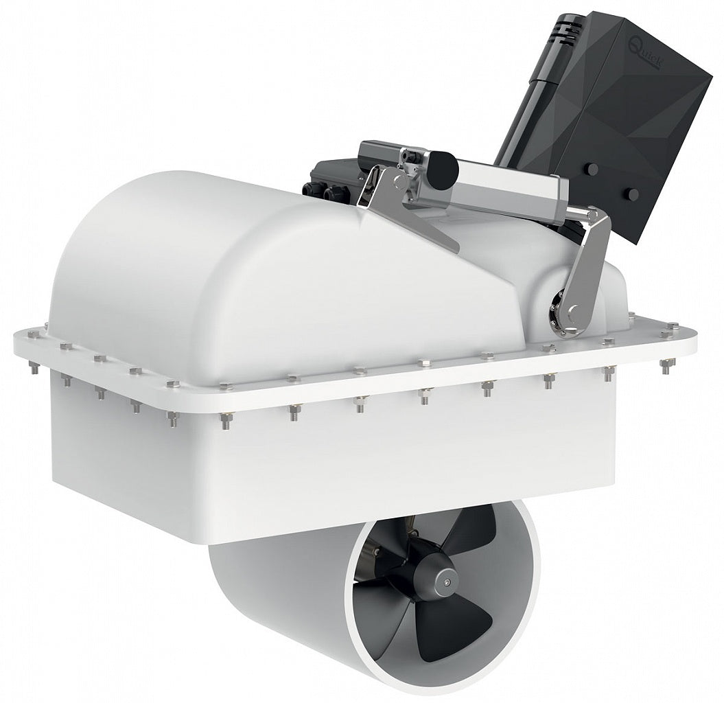 Quick FGBTR3027024A00 BTR3027024 retractable bow thruster 270kgf 24V version A00, white housing, black motor, arms, tunnel