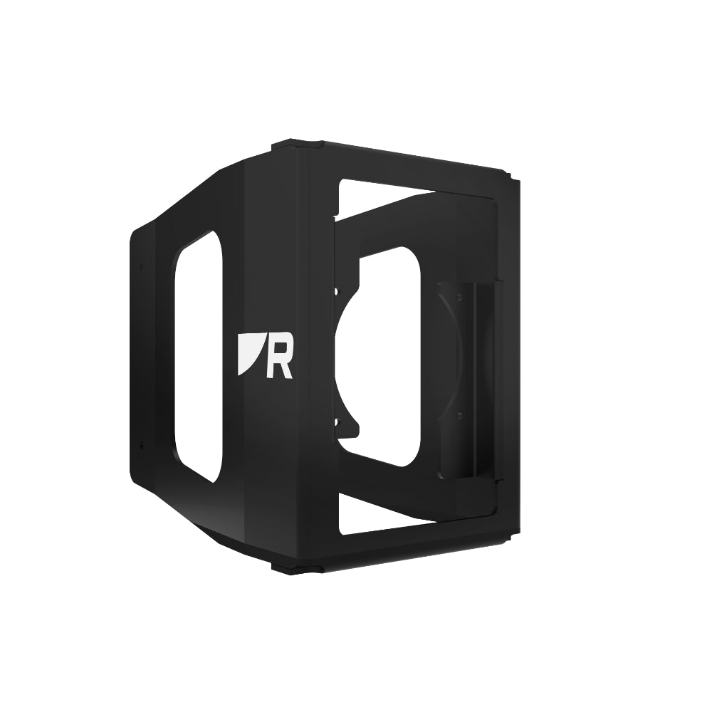 Raymarine A80713 Alpha 7 single mast bracket portrait, empty black steel bracket with R logo on its side