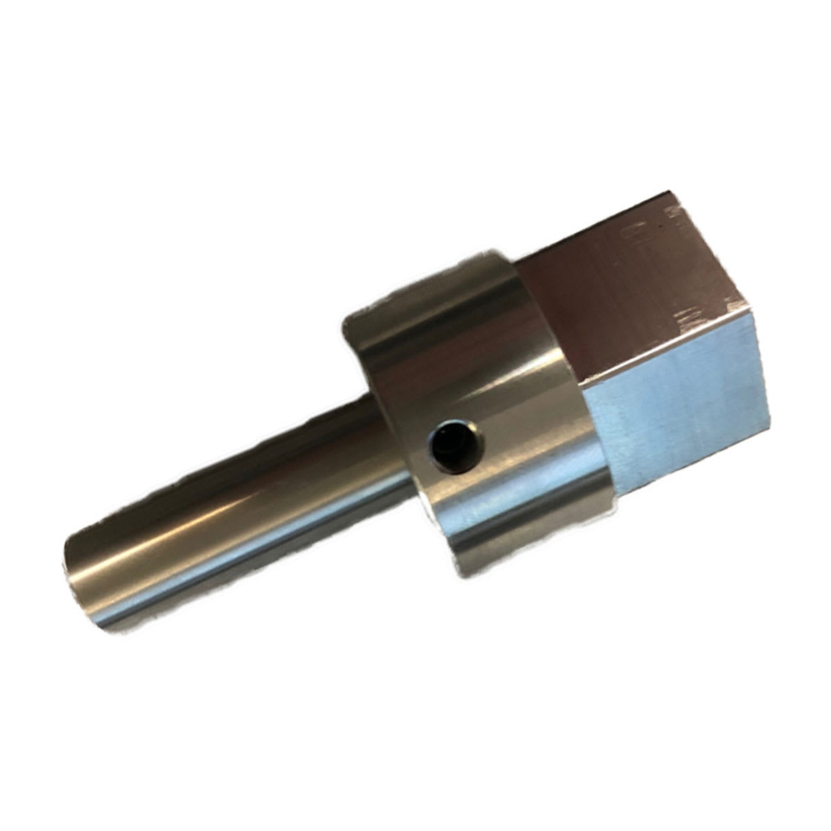 Tacx NEO bike belt tensioner S8000.99, machined steel block with a round shaft shown at an angle