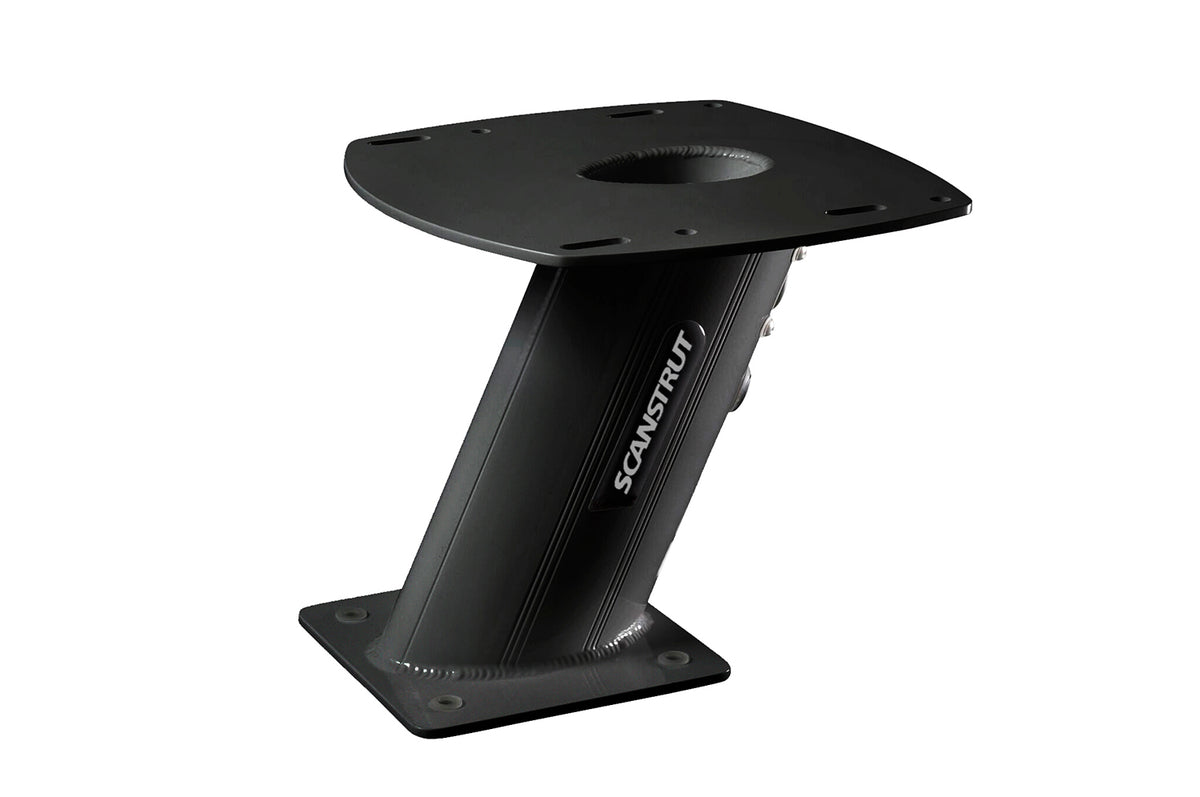 Scanstrut APT-250-01-BLK black aluminium PowerTower 250mm with square top plate, angled view