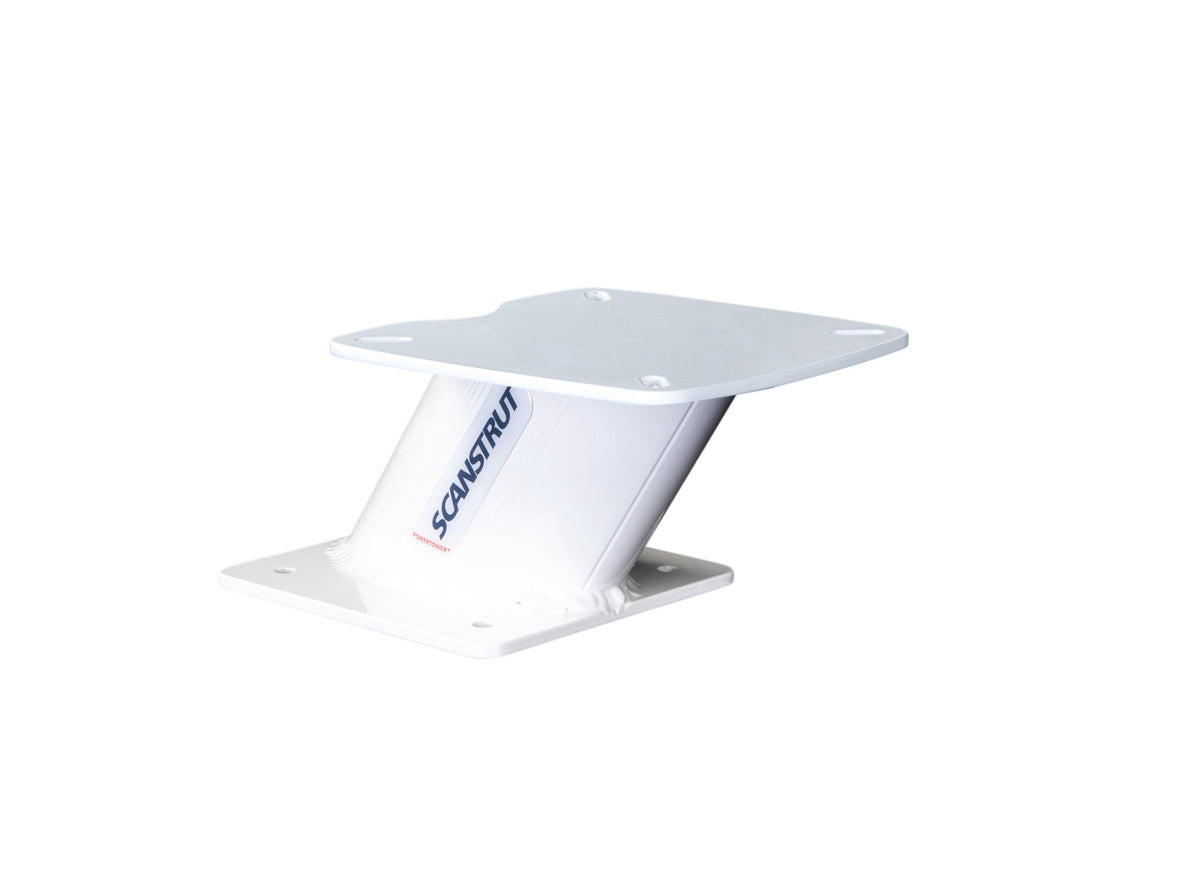 Scanstrut APT-F-150-02 forward-leaning white aluminium PowerTower with square top plate, angled view