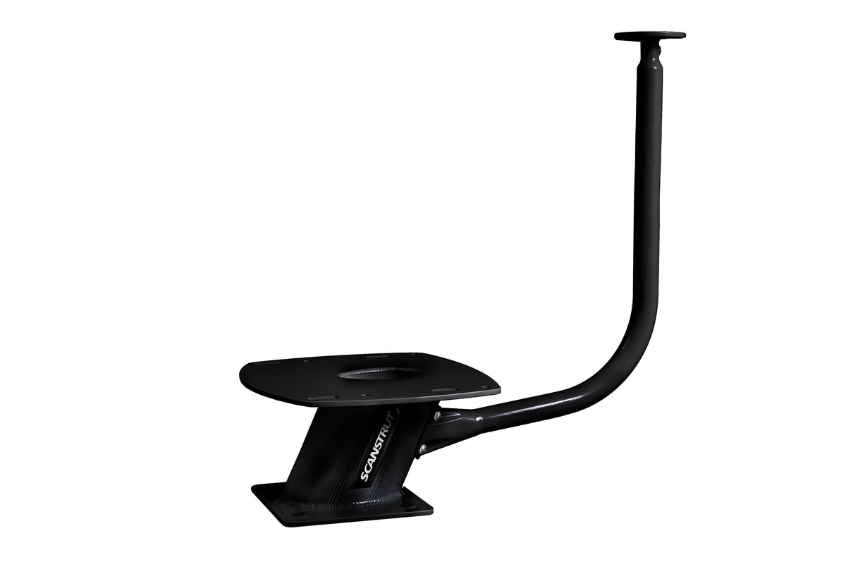 Scanstrut APT-LB-01-BLK black PowerTower with curved light bar arm, side view on white background