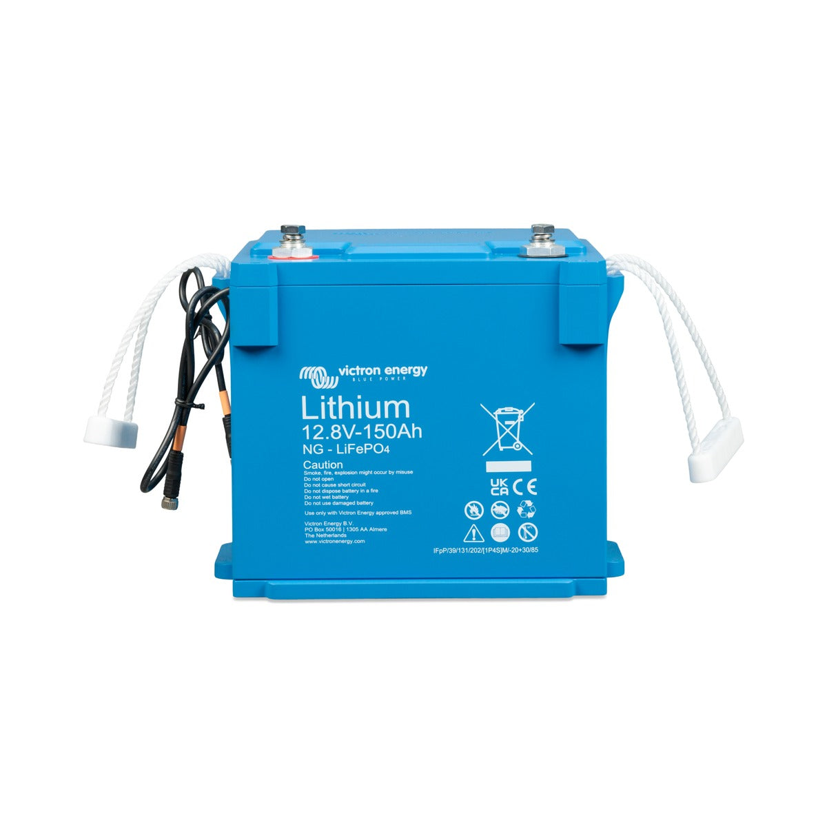 Victron BAT512110620 LiFePO4 battery NG 12.8 V 100 Ah, small view of a blue lithium battery with white straps