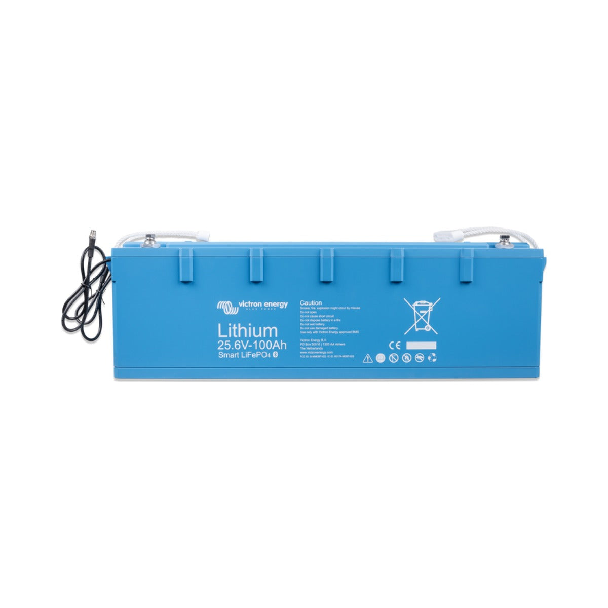Victron BAT524110610 Lithium Battery Smart 25.6 V 100 Ah, flat blue lithium battery with white leads