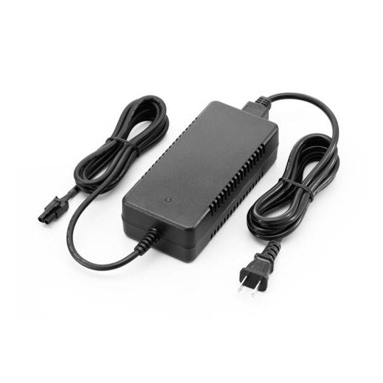 Icom BC-157 AC PSU, black power supply block with a lead to a two-pin plug and a lead with a small connector