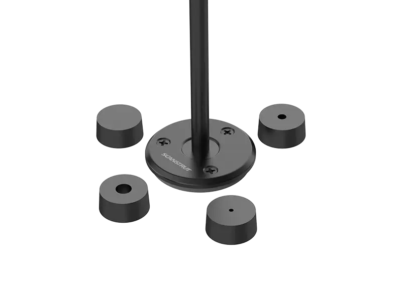 Scanstrut DS-LP-16-BLK black low profile cable seal on a cable, with four rubber bungs shown around the base plate