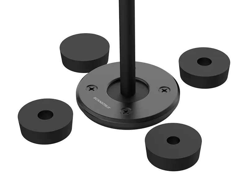 Scanstrut DS-LP-30-BLK low profile cable seal in black anodised aluminium, four black rubber grommets around a cable