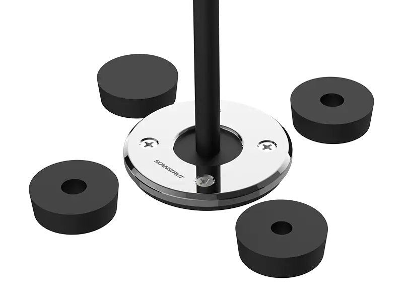 Scanstrut DS-LP-30-S low profile stainless cable seal on a black background with cable and four black rubber grommets