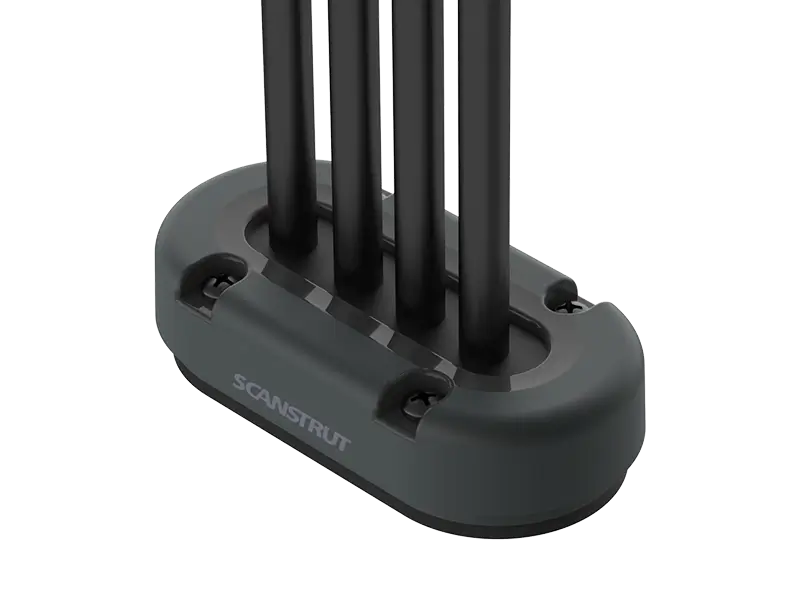 Scanstrut DS-MULTI-P-BLK vertical multi cable seal in dark grey on black with several cables passing through it