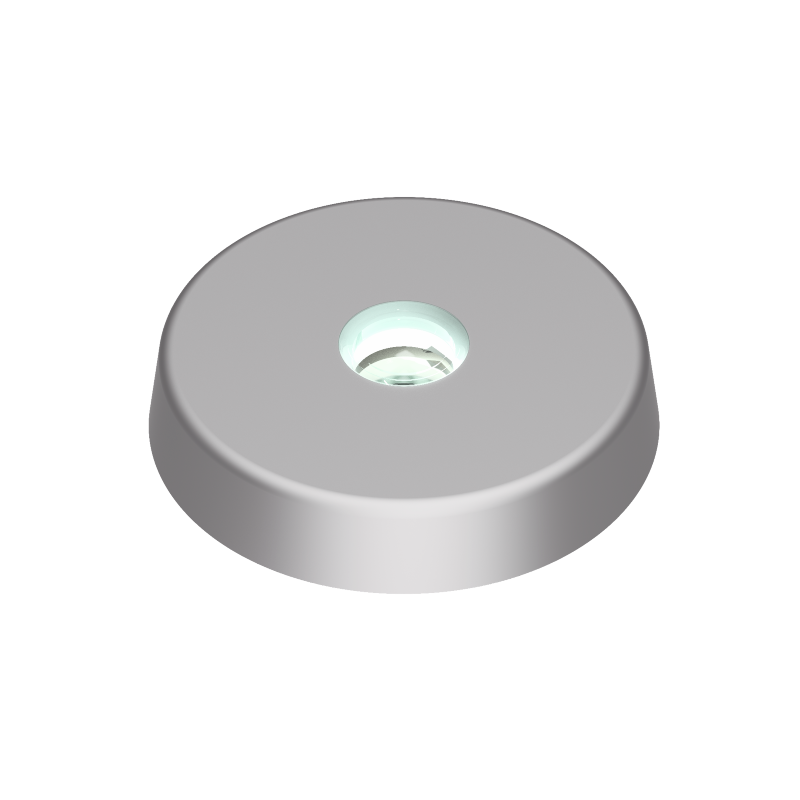 Lopolight NL400-220 white/white/red decklight, three-quarter view of silver round surface-mount dome and lens