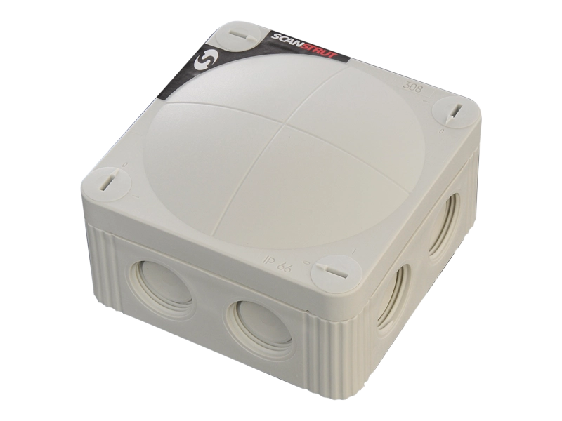 Scanstrut SB-8-10 grey IP67 junction box closed, square lid with cable gland knock-outs on the sides