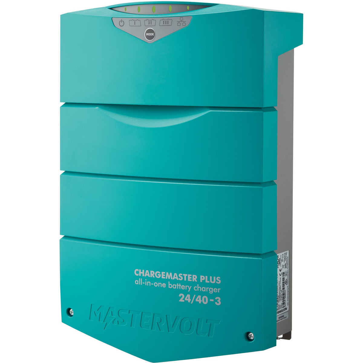 Mastervolt ChargeMaster Plus 24/40-3 battery charger, teal case front view; not the shipping crate listed