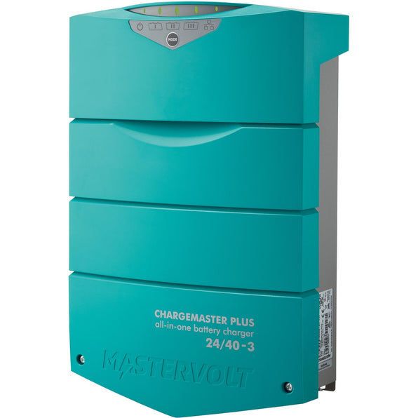Mastervolt ChargeMaster Plus 24/40-3 battery charger, teal case front view; not the shipping crate listed