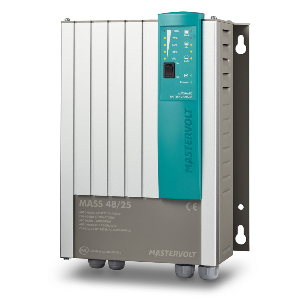 Mastervolt Mass 48/25 battery charger, finned wall-mount case with teal panel, indicators and cable glands