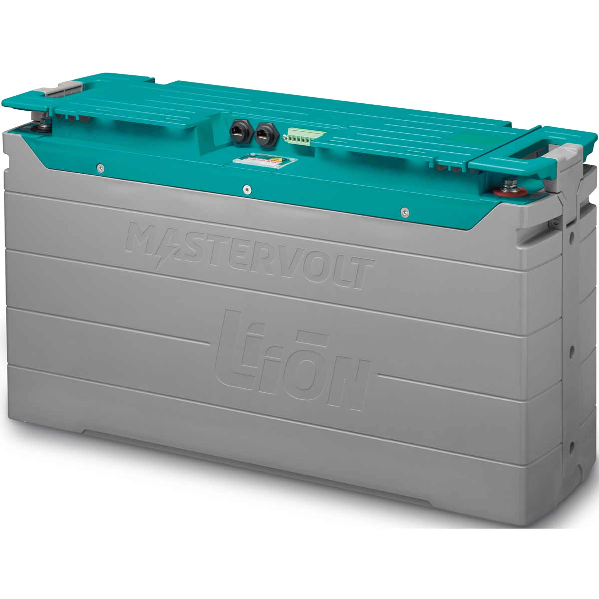 Mastervolt MLI Ultra lithium ion battery 66016000, 12V 460Ah, wide grey case with teal top, fuse and connectors