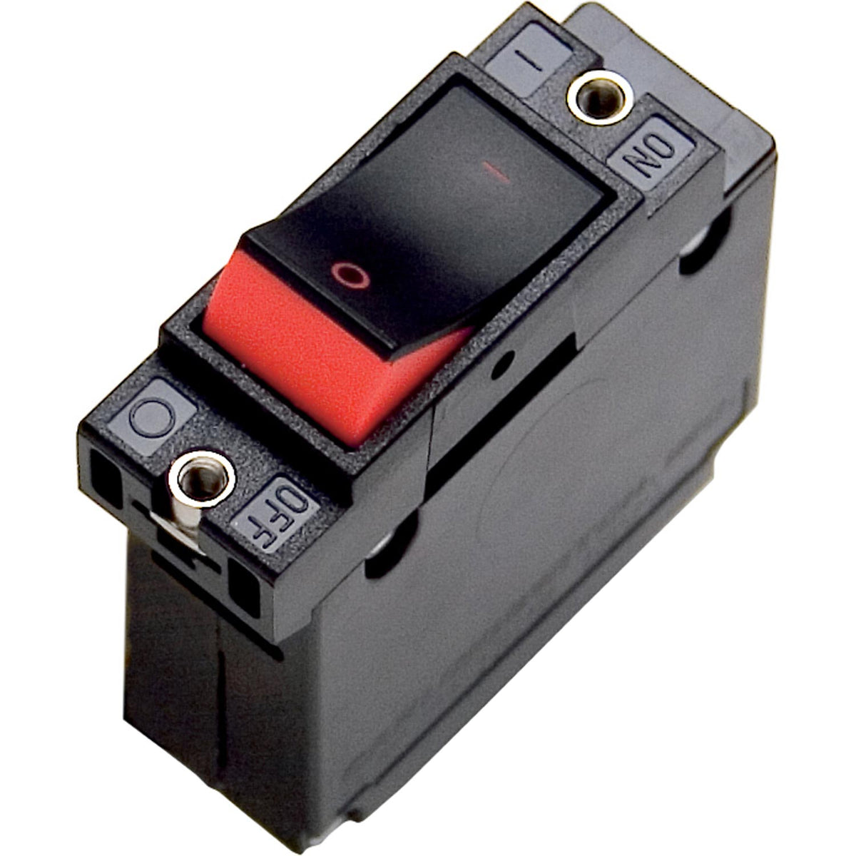 Mastervolt single pole circuit breaker 70905002, 2.5A, close-up of black body and red rocker switch