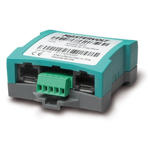 Mastervolt MasterBus Tank Level Interface 77030300, teal module with two RJ45 ports and green screw terminal
