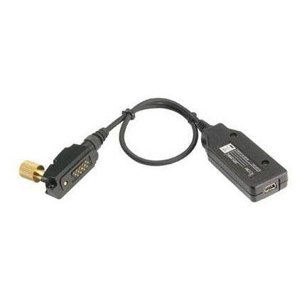 Icom OPC-2338-1 programming cable, black lead with a gold multi-pin plug and a small USB interface module