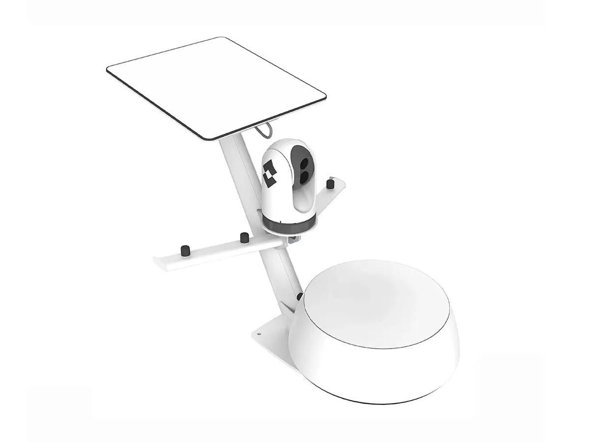 Scanstrut PTM-R2-SL tapered mast with Starlink dish on top, thermal camera and white radar dome base, render