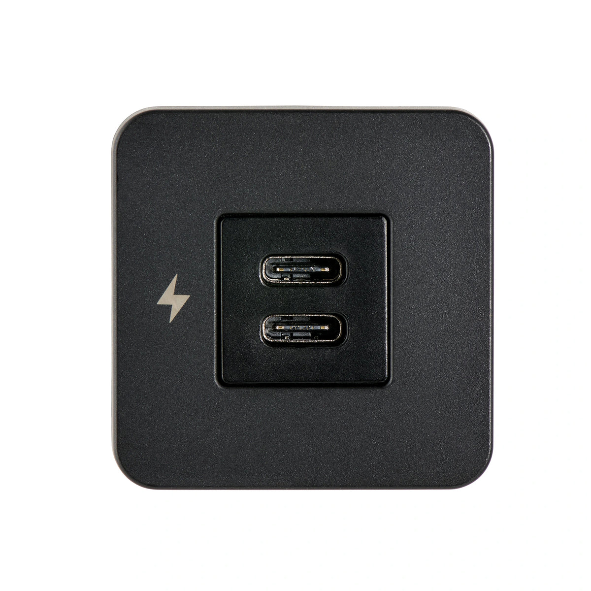 Scanstrut SC-TILE-20 black square Tile with two USB-C charging ports and lightning bolt symbol, straight-on front view