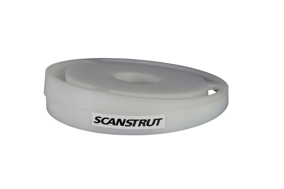 Scanstrut SC50 white adjustable base wedge, three-quarter view showing the Scanstrut logo on the front edge