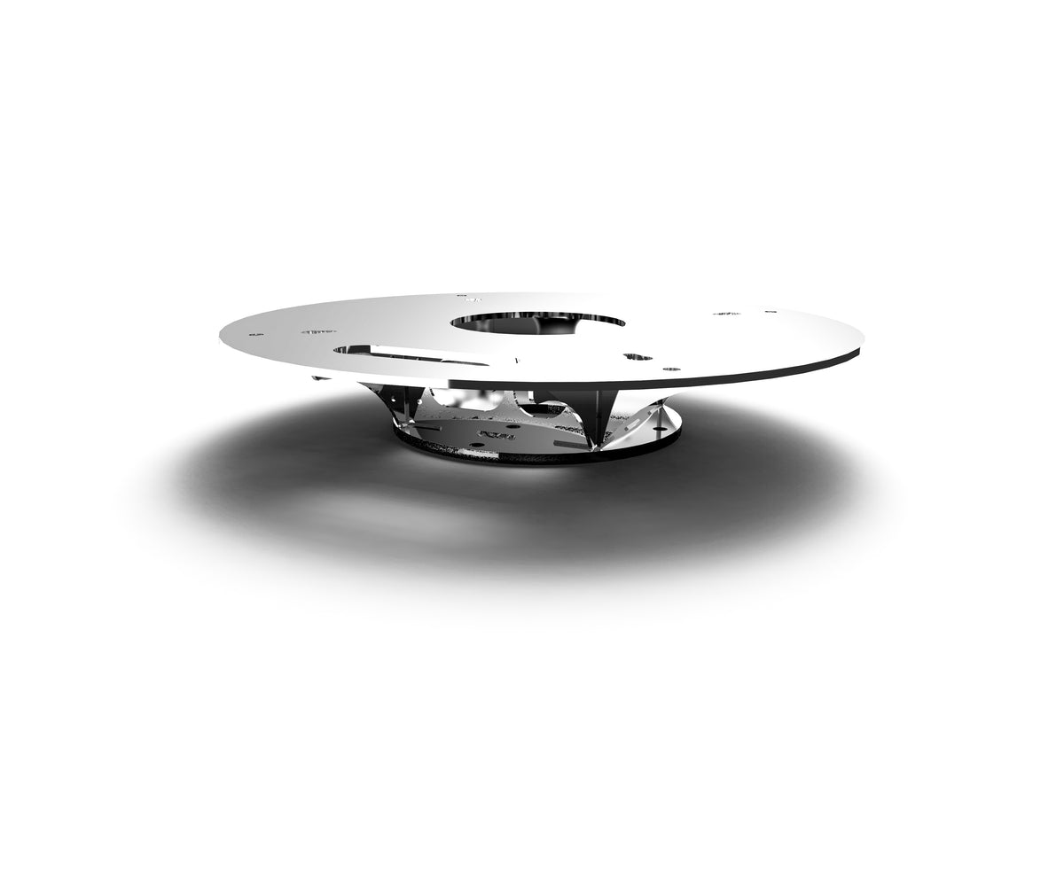 Scanstrut SC91 stainless steel antenna mount plate on a white background, angled top view with shadow