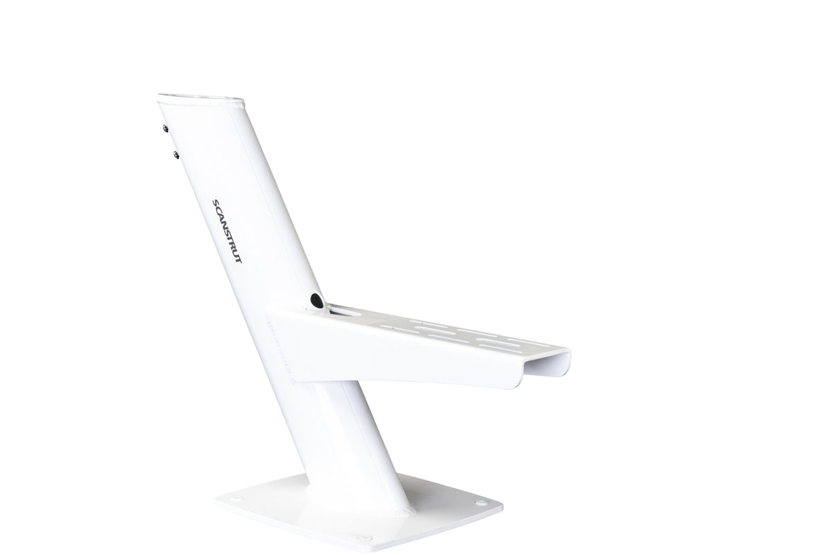 Scanstrut DPT-R radome strut for the modular dual PowerTower, white angled pillar with flat base and top tray