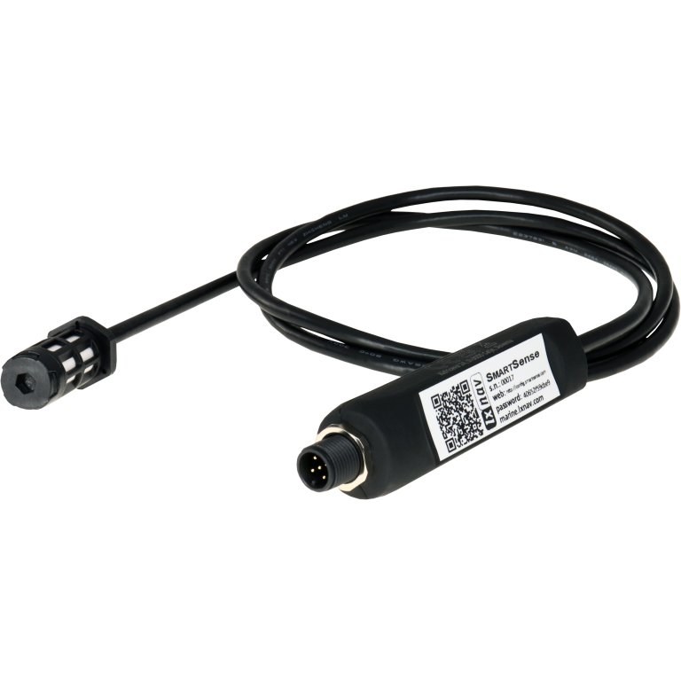 LXNav SmartSENSE all-in-one NMEA 2000 weather station sensor, black lead with an inline sensor, a plug and a QR label