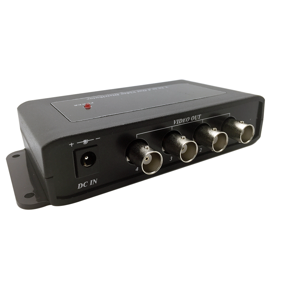 Iris VDA0816 video distribution amplifier, 8 in 2 out per channel, 00063-000, dark grey box with four BNC outputs, DC input
