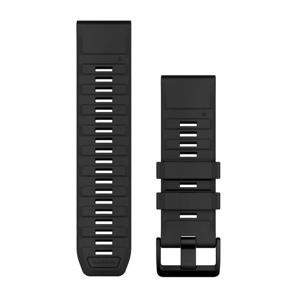 Garmin QuickFit 26 watch bands 010-13393-02 in black silicone, both band halves shown from the front