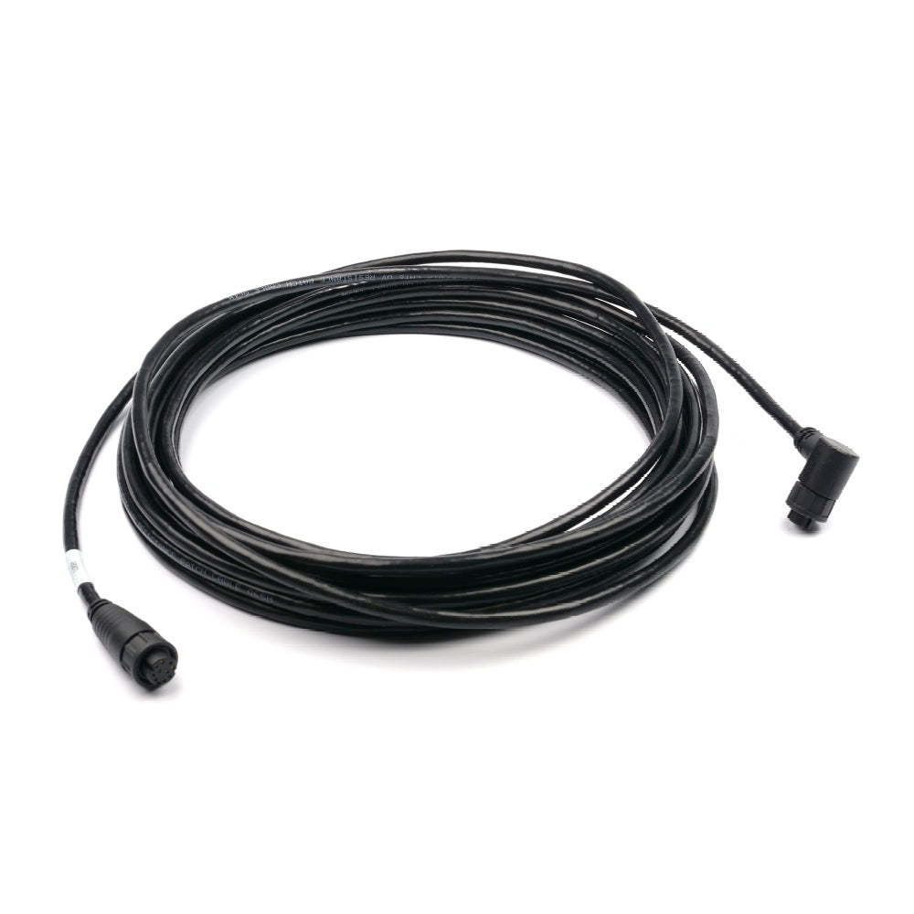 Raymarine A80673 right angled RayNet to RayNet 10 m cable, coiled black cable with a right-angle plug and a round plug