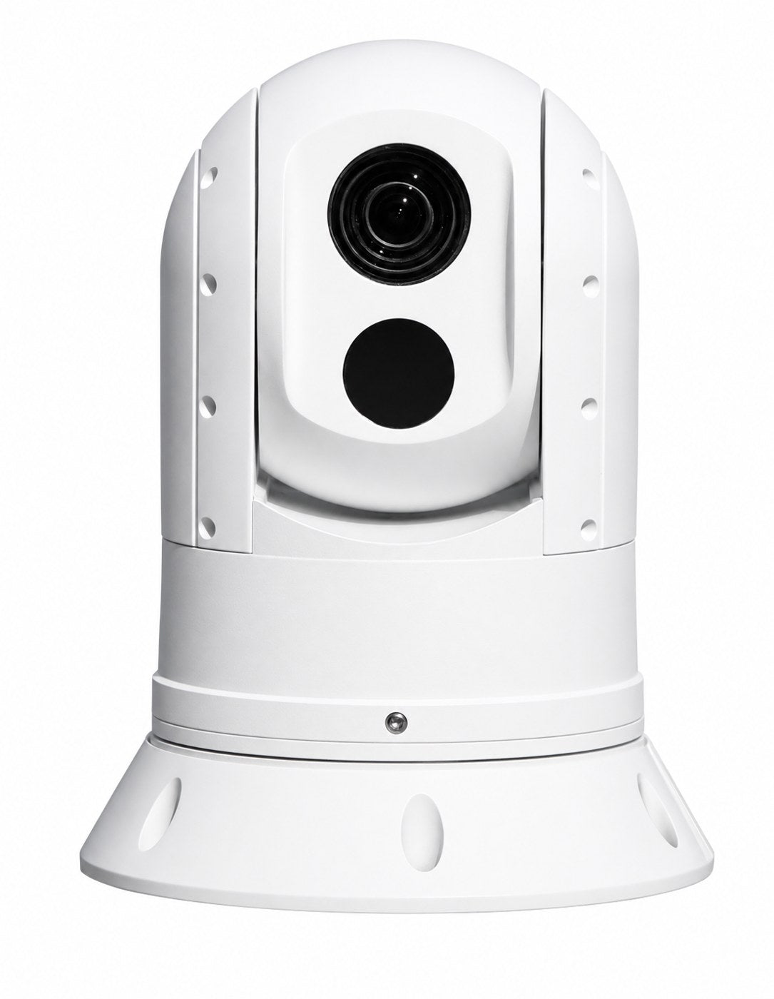 Iris ATOM A395 dual-payload thermal and day IP PTZ camera, 00108-000, white pan-tilt head with two lenses on a flared base