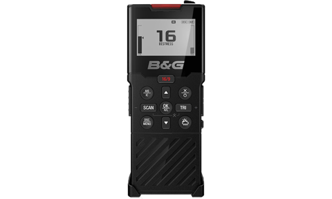 B&G 000-14476-001 H60 wireless handset for V60 VHF, black handset showing channel 16 with a keypad